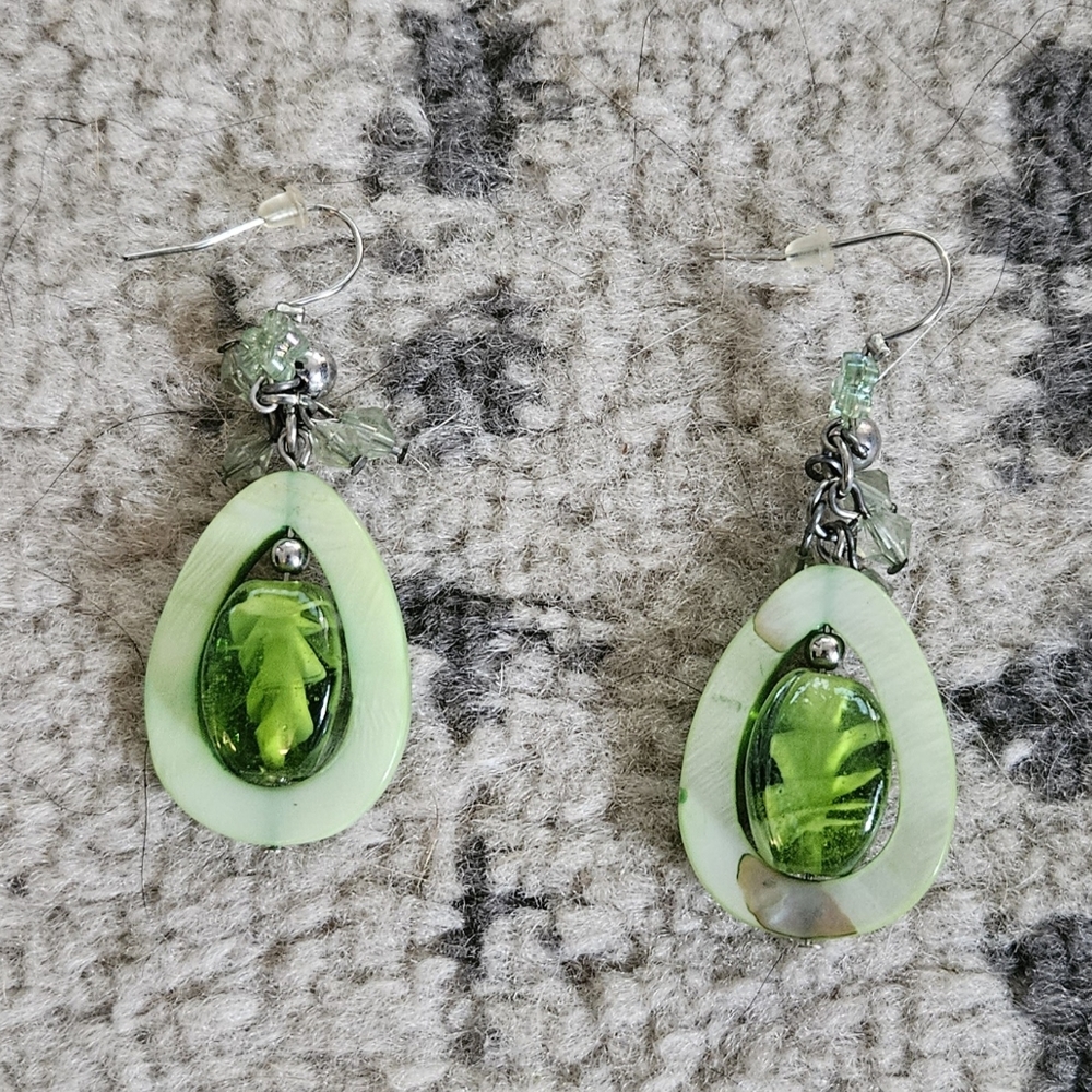 Green acrylic tear drop Dangle earrings